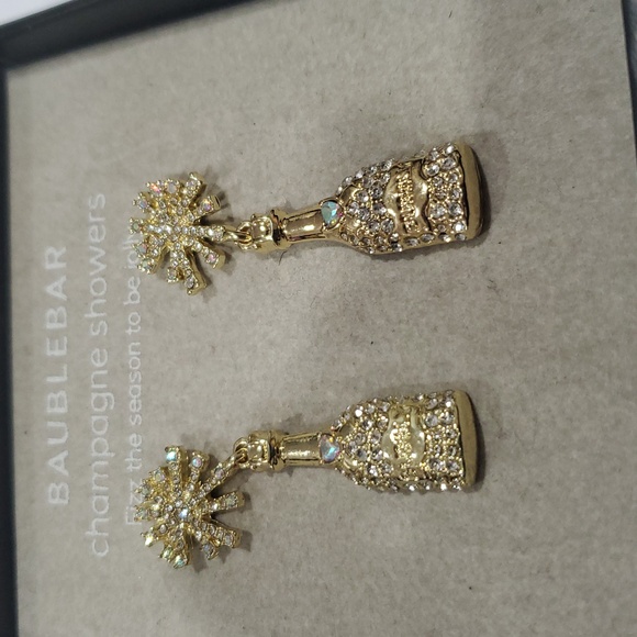 Baublebar gold tone pave Champagne Showers‎ snowflake Champagne bottle earrings - Picture 5 of 7